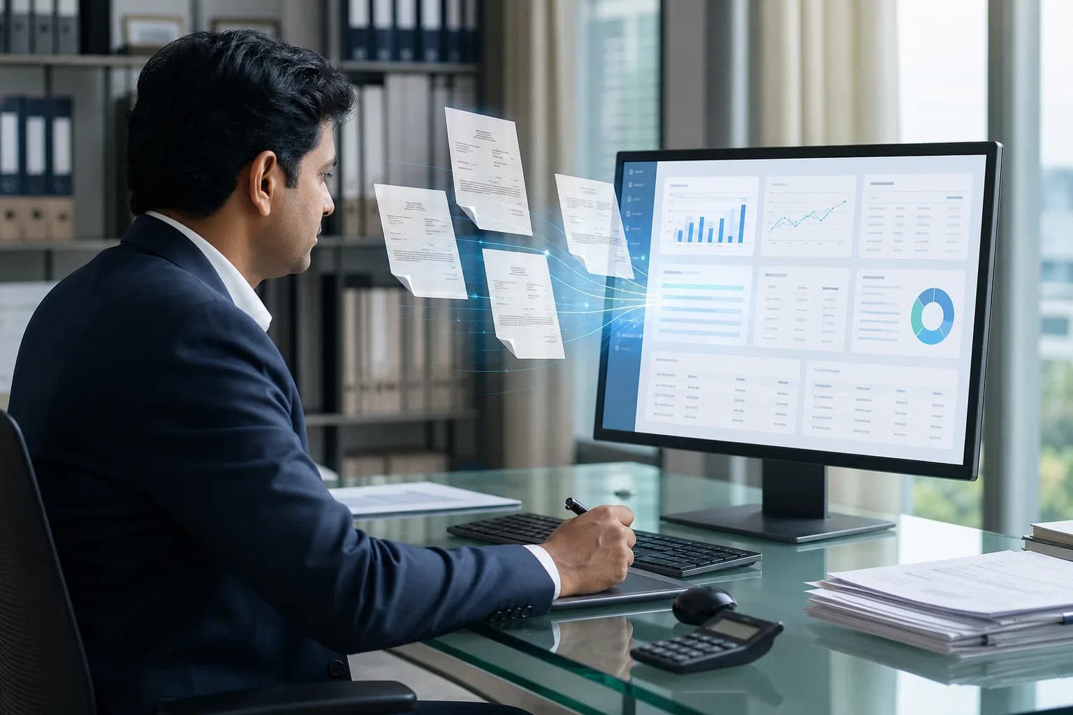 Chartered Accountant using AI accounting software for invoice and workflow automation