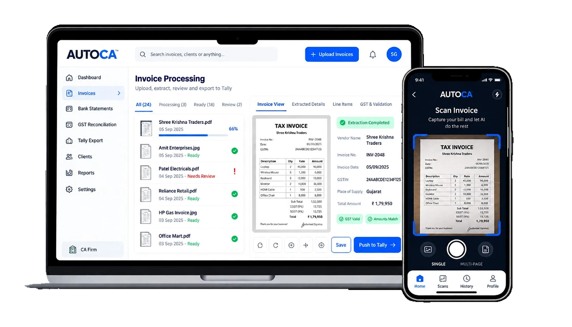 AUTO CA desktop invoice processing and mobile scan app